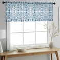 thumbnail image 2 of Blue Boho Valance Curtains for Kitchen/Living Room/Bathroom/Bedroom Window, Rod Pocket Small Topper Half Short Window Curtains Voile Sheer Scarf, Ethnic Tribal Floral Abstract Art Aesthetics 42"x18", 2 of 8