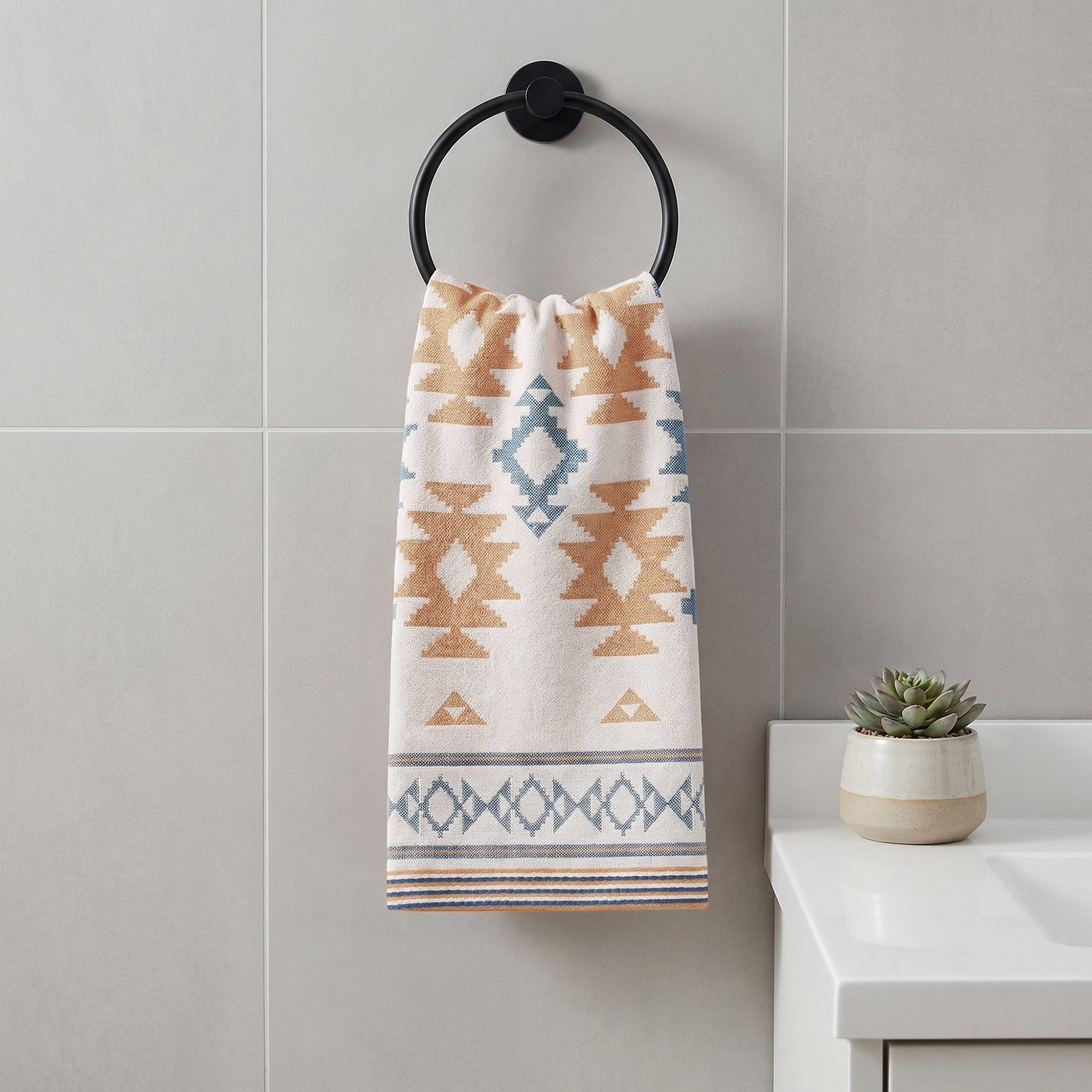 Unique Bargains Boho Cotton Cute Pattern Soft Absorbent Towel Blue 1pc