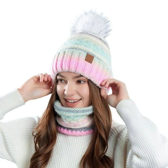 SUXIAN Winter Scarf Set for Women Knitted Hat and Neck Warmer Lined Thermal Soft Yellow One Size