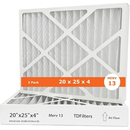 

TD Filters 20x25x4 MERV 13 2 Pack Pleated Air Filter Air Furnace (Actual size: 19.94 x 24.88 x 3.85 in) White