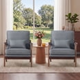 thumbnail image 2 of Bonzy Home Mid-Century Modern Accent Chair Set of 2, Comfy Upholstered Lounge Reading Armchair with Side Storage Pocket & Lumbar Cushion, for Living Room Bedroom, Gray, 2 of 9