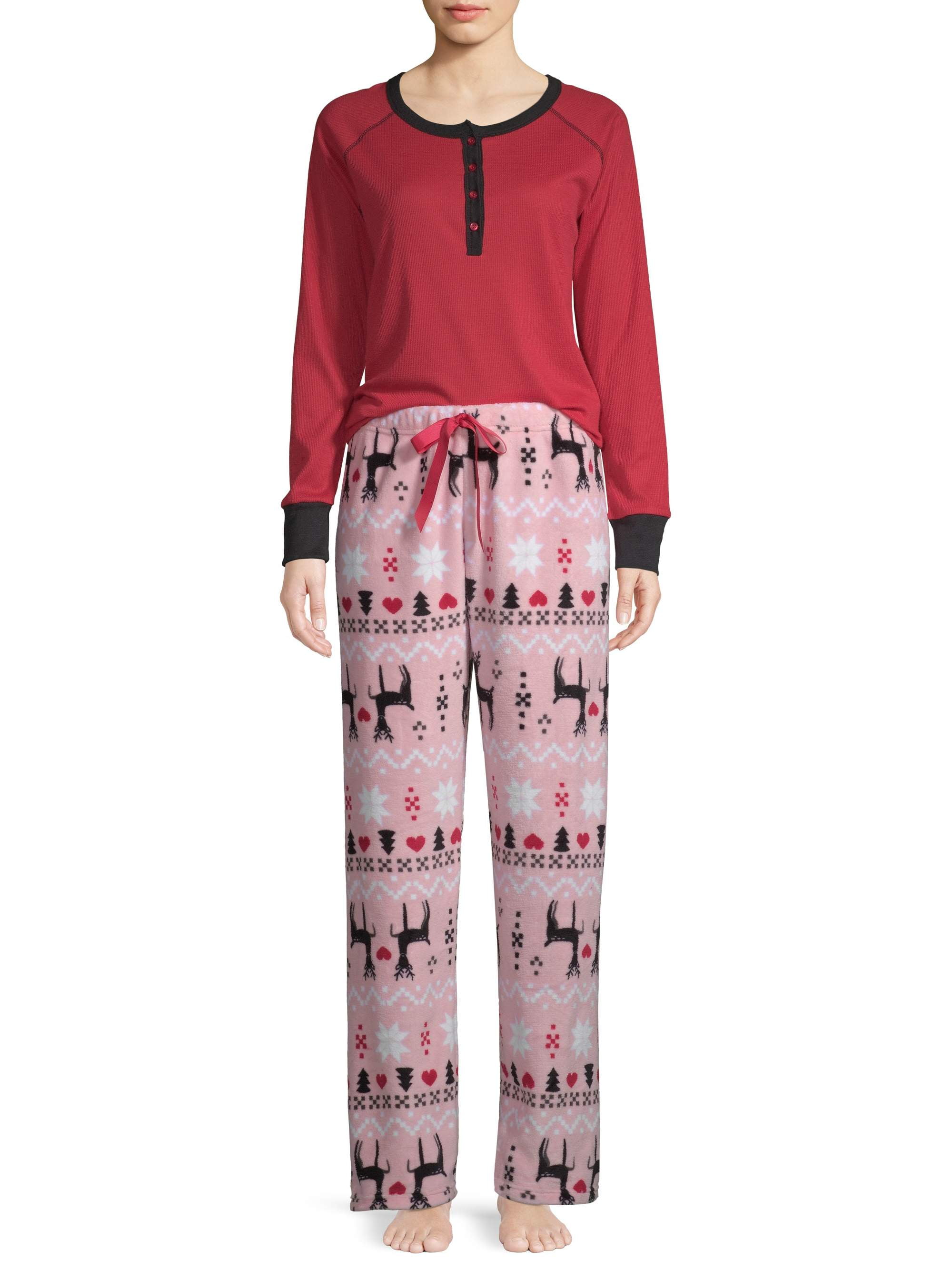 Sleep & Co Women's 2Piece Long Sleeve Thermal Top & Plush Sleep Pant