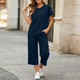 thumbnail image 6 of Zynoxe Womens Solid Color Lounge Sets Casual Crew Neck Short Sleeve Tops and Drawstring Capri Pants Tracksuit Sets Breathable Soft Two Piece Outfits, 6 of 7