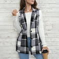 thumbnail image 5 of Women's Blazers Plaid Vest Coat Casual Lapel Neck Button Front Sleeveless Outerwear Jackets for Women Grey L, 5 of 9