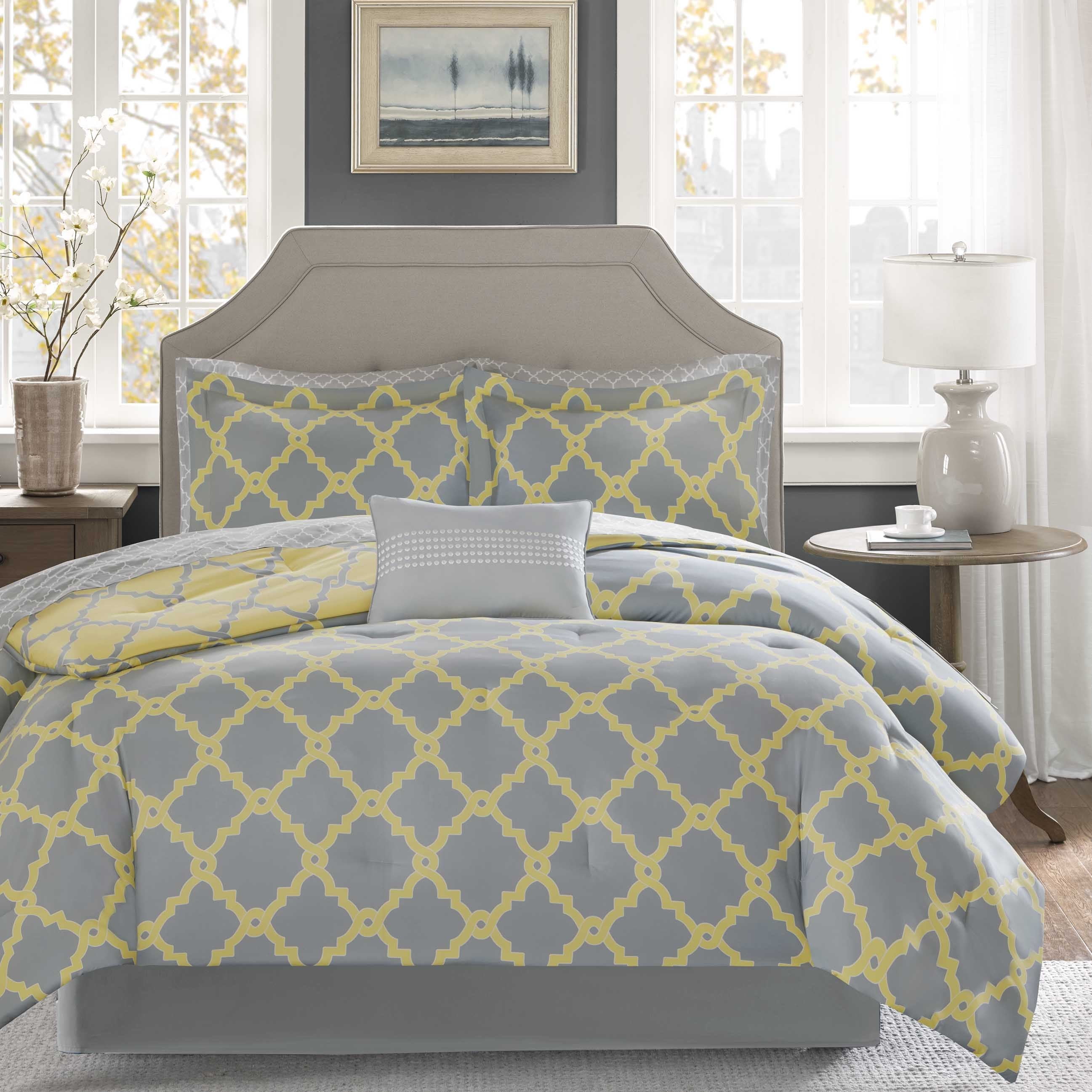 Reversible Bed In A Bag Bedding Set Complete Grey Yellow California Reversible Bed In A Bag Bedding Set Complete Grey Yellow California King Size