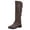 Coffee, variant on Rokment Vintage Knee Length Riding Boots for Women Casual Leather Pointed Toe Chunky Block Heels Side Strappy Mid Calf Western Cowboy Long Booties Winter Fall