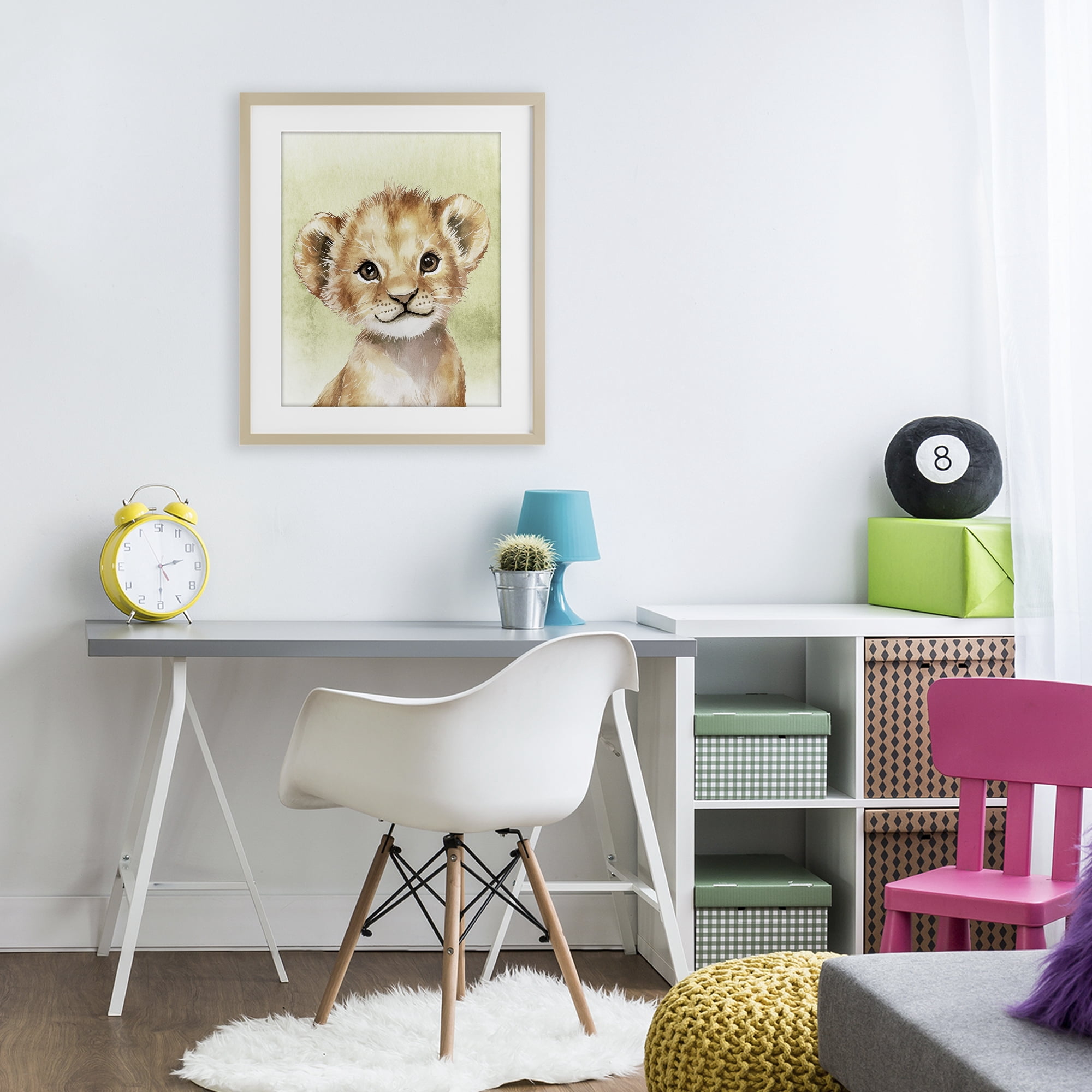 Stupell Industries Jungle Friends Baby Lion Birch Framed Print Under Glass, design by Christine Simpson Art