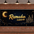 thumbnail image 6 of Ramadan Themed Banner with Crescent Moon Starry Night Background Mosque Elements Backdrop Party Decorations for Ramadan Celebrations Iftar Gatherings Family Parties Islamic Events Cultural Festivities, 6 of 7