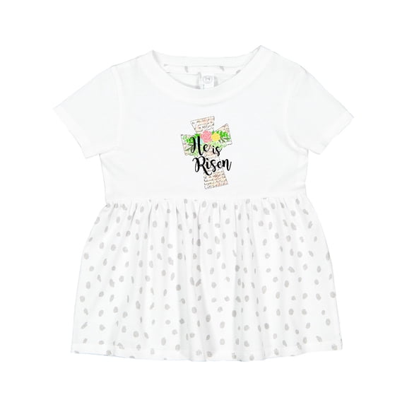 Inktastic He is Risen Cross with Script and Flowers Girls Baby Dress