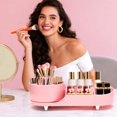 thumbnail image 2 of Organizador de Maquillaje, Gran Capacidad Organizador de Perfumes Giratorio de 360°, Porta Brochas de Maquillaje con 9 Compartimentos para Cosméticos, Brochas, Skincare, Rosa, 2 of 4