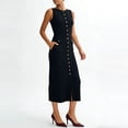 thumbnail image 2 of TaTaai Ladies Slim Fit Ribbed Knit Dress Sleeveless Crew Neck Button Front Solid Color Midi Office Casual Elegant Dress Gift, 2 of 5