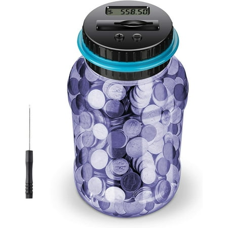 Digital Smart Coin Bank with Auto Counter & LCD Display,Transparent Savings Jar for All U.S. Coins (Dollars/Half-Dollars), Kids Money Jar(Purple)
