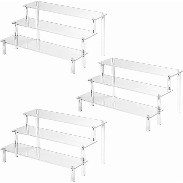 3 Pieces Acrylic Risers Display Stands 3 Tier Perfume Organizer Display Shelf Versatile Cupcake Stand Holder for Figures Dessert Party Decoration Organizer Clear Acrylic Display Accessory