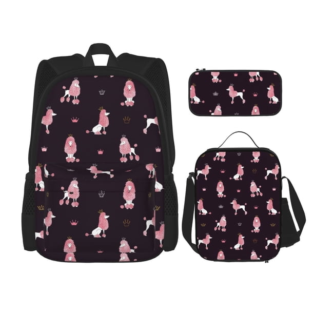 Balery Poodle Dog Mochila Escolar 3 en 1 para Niños - Mochila Resistente con Lonchera Térmica y Estuche - Mochila Escolar para Niños y Niñas