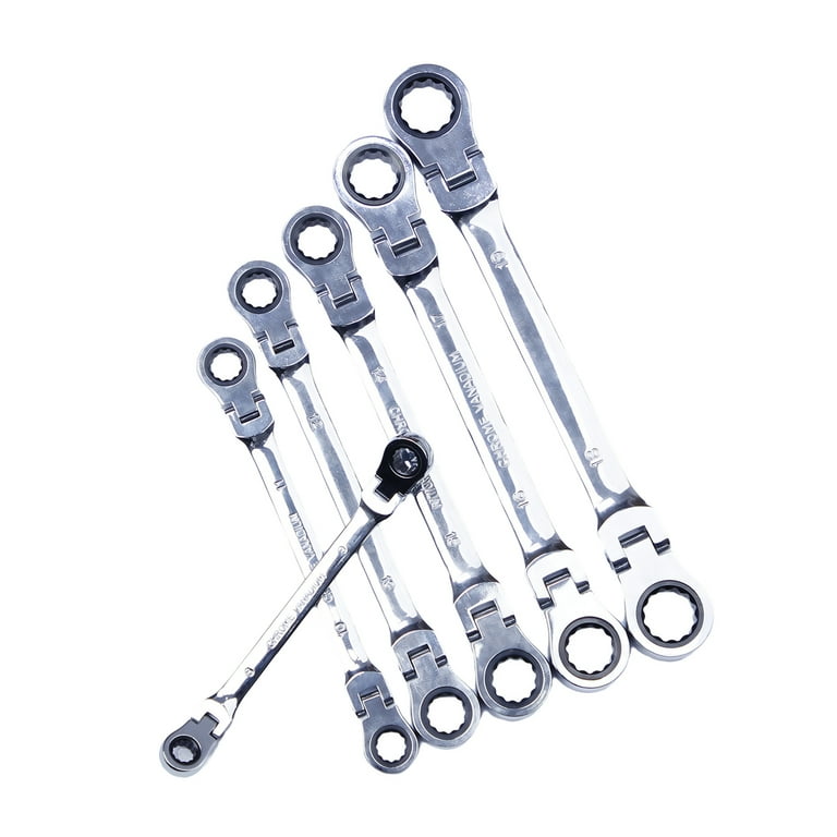 6Pcs Flex Head Wrench Sets, Flexible Metric Ratchet Wrenches 8-19mm