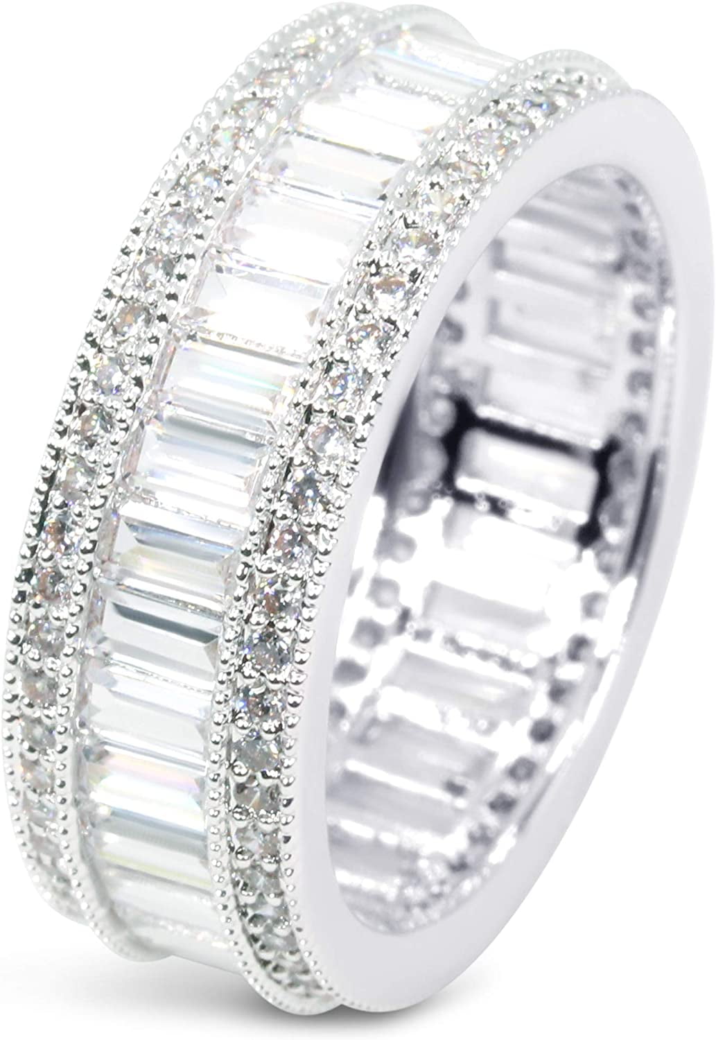 NYC Sterling Womens .925 Silver Cubic Zirconia 5x3mm Oval-Cut Eternity Band Ring