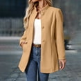 thumbnail image 4 of ClodeEU Women's High Neck Long Sleeve Mid Length Wool Blend Coat,Casual Loose Coat with Pockets Yellow,Women's Plus XL, 4 of 8