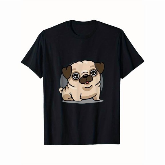 Casual Graphic Tee,Tops Has Cute Kawaii Pug Dog Pattern,Round Neck Regular Fit T-shirts, Size(S-5XL)