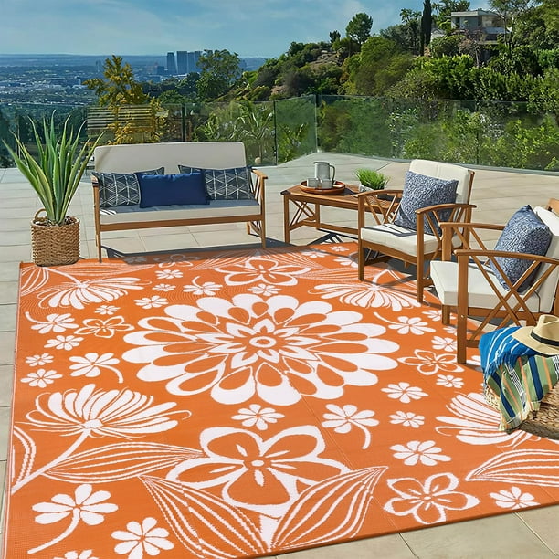 Alfombra Ilead de plástico con pajita para exteriores, 244 x 305 cm, impermeable