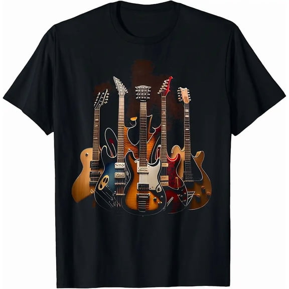 Men's Vintage Musical Electric Guitar Collage Graphic T-Shirt