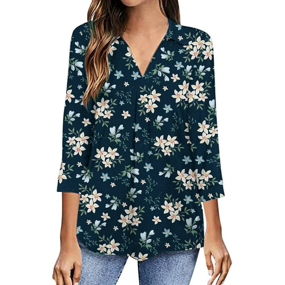 IROINNID Women's Long Sleeve V-Neck Shirts Daily V-Neck Three Quarter 3/4 Sleeve T Shirt Autumn Printing Blouse Tops Sweatshirt,Olive Green