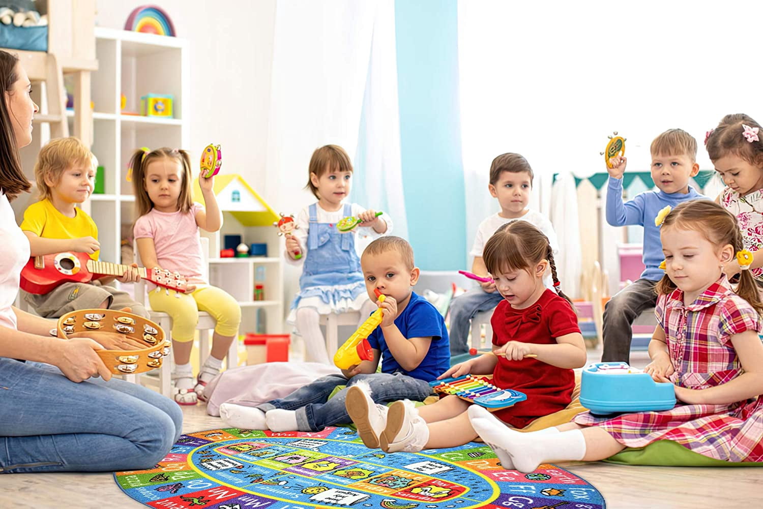 KC Cubs Playtime Collection ABC Alphabet, Seasons, Months and Days of The Week Educational Learning & Game Oval Area Rug Carpet for Kids and Children Bedrooms and Playroom