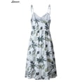 thumbnail image 4 of Spencer Women's Dress Summer Floral V-Neck Bohemian Spaghetti Straps Boho Tie Front Button Down Swing Midi Dress with Pockets "M,White", 4 of 5