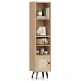thumbnail image 1 of Gymax 6-Tier Tall Narrow Bookcase w/ Adjustable Shelf & Boho Style Rattan Door, 1 of 10