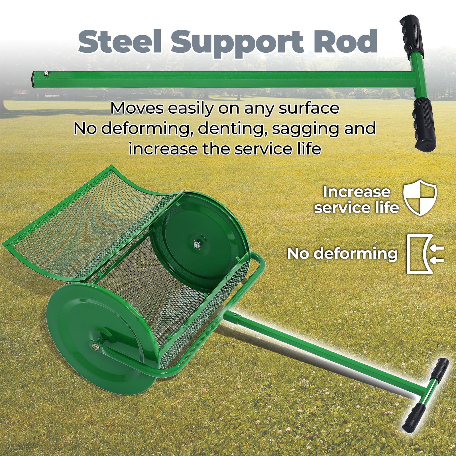 Kojem 24 Inch Peat Moss Compost Spreader with Upgrade T Handle Peat Moss Spreader for Lawn and Garden