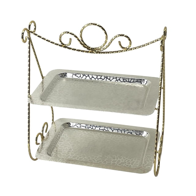 Soporte para pasteles de 2 niveles, estante para postres, soporte para postres de 2 niveles, bandeja para servir vajilla Dorado