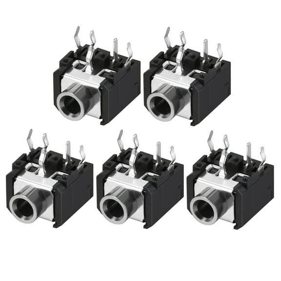 PCB Mount 3.5mm 6 Pin Socket Headphone Stereo Audio Video Connector PJ306 Black 5Pcs