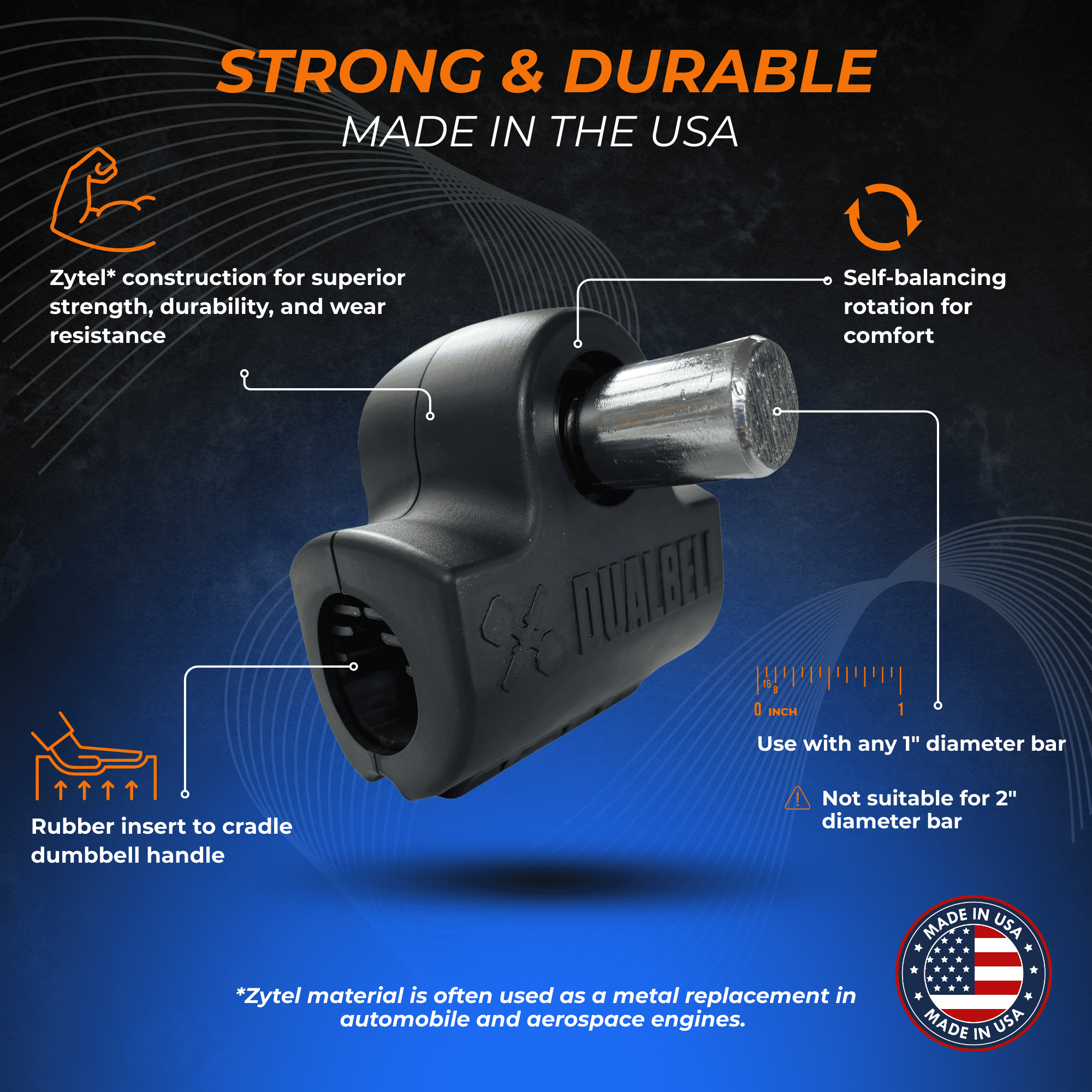 Dualbell Dumbbell Converters Superset w/Black Collars for 1" Bar- Dumbbells to Barbell Adapters