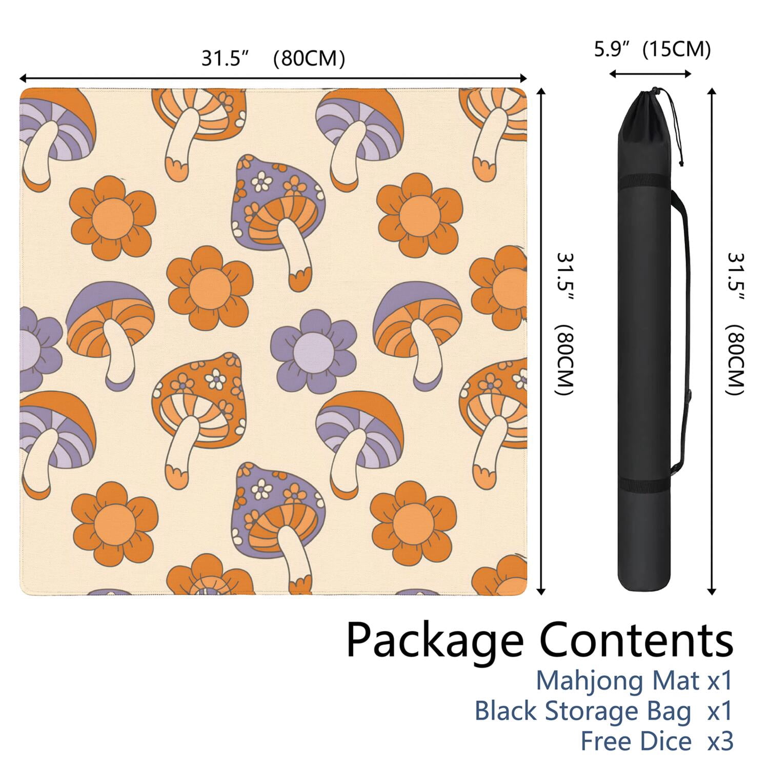 Plants Design Mahjong Mat Measuring 31.5x31.5 Inches Made of Durable Rubber with Anti-Slip Non-Skid Properties and Noise Reducing Technology for Card Games Tiles