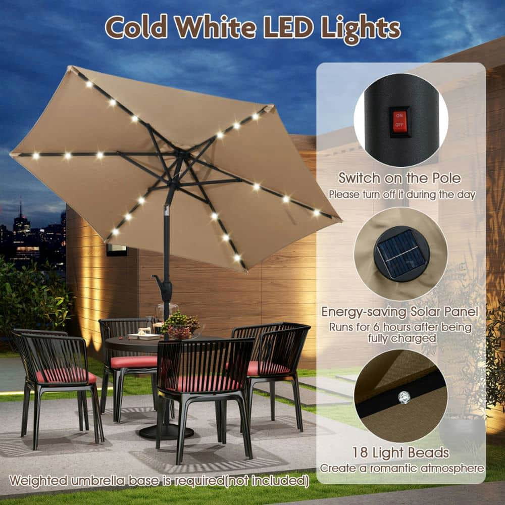 Spaco 7.5 Feet Solar Powered Patio Umbrella, Outdoor Shade with LED Lights and Crank Handle, Beige