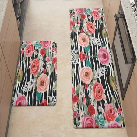 

Anti Fatigue Kitchen Mat Boho Chic Flowers Kitchen Rugs Non Slip Cushioned Standing Mat for Sink Floor Laundry Office Desk Pro 17.3 x 59