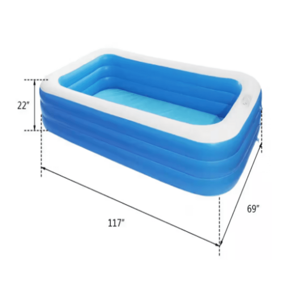 10 ft. x 6 ft. Rectangular Inflatable Swimming Pool, Above Ground PVC Outdoor Pool, Blue
