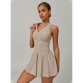 thumbnail image 3 of Womens Tennis Golf Dress with Built-in Bra Shorts Zipper Slim Fit A-Line Hem Skirt Athletic with Pockets Khaki M, 3 of 8