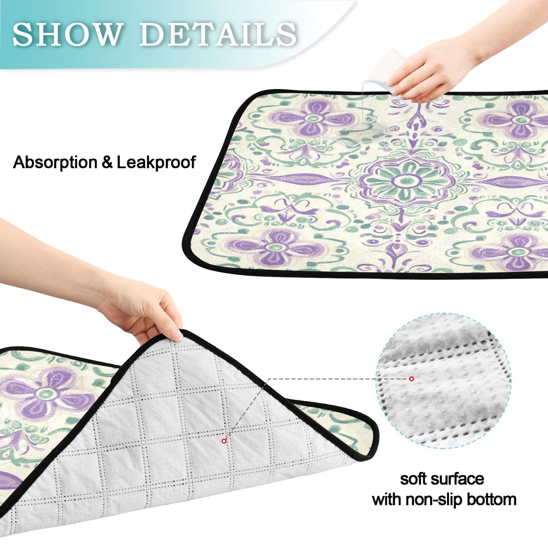 Qxltty Intricate Indian Patterns Cat litter Pads Pet Set of 2 Diaper Mats Center Anti-leakage Layer Absorbent Soft and Comfortable