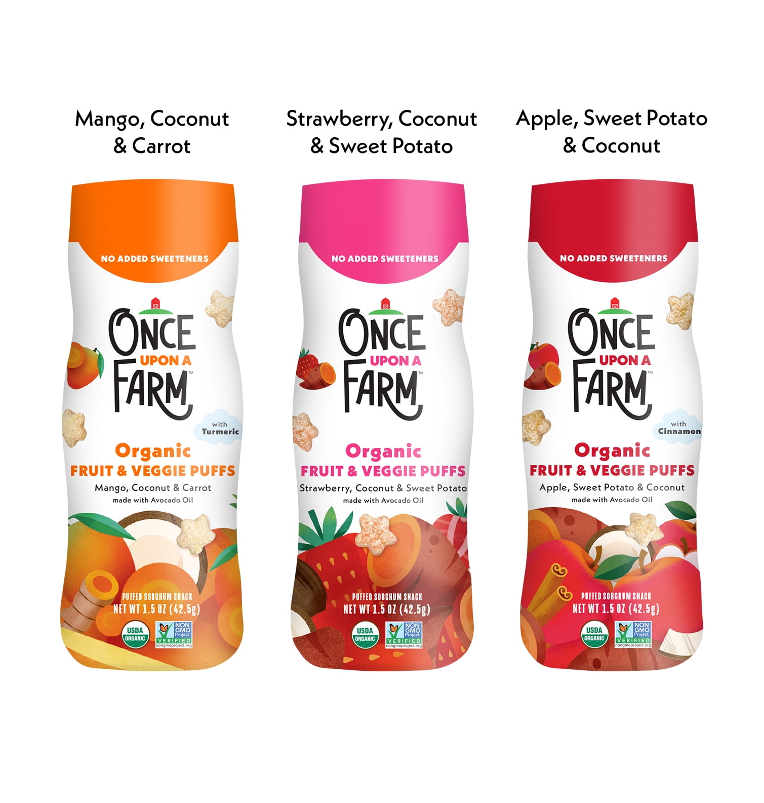 Once Upon a Farm Organic Baby & Toddler Snack Sampler, Puffs, Coconut Melts, Tractor Wheels, Smart Wheels, Smoothie Melts, Made with Real Fruit & Veggies, No Added Sugar, Non-GMO, 12 Count