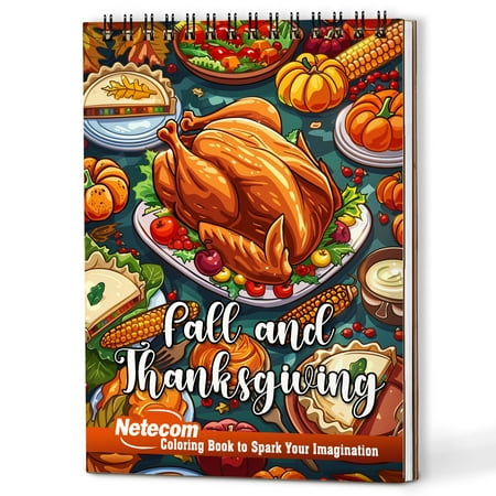 Netecom Fall and Thanksgiving Coloring Book Spiral Bound for Adults Wooden Cover 30 Autumn Coloring Pages of Thanksgiving Holiday for Stress Relief and Relaxation