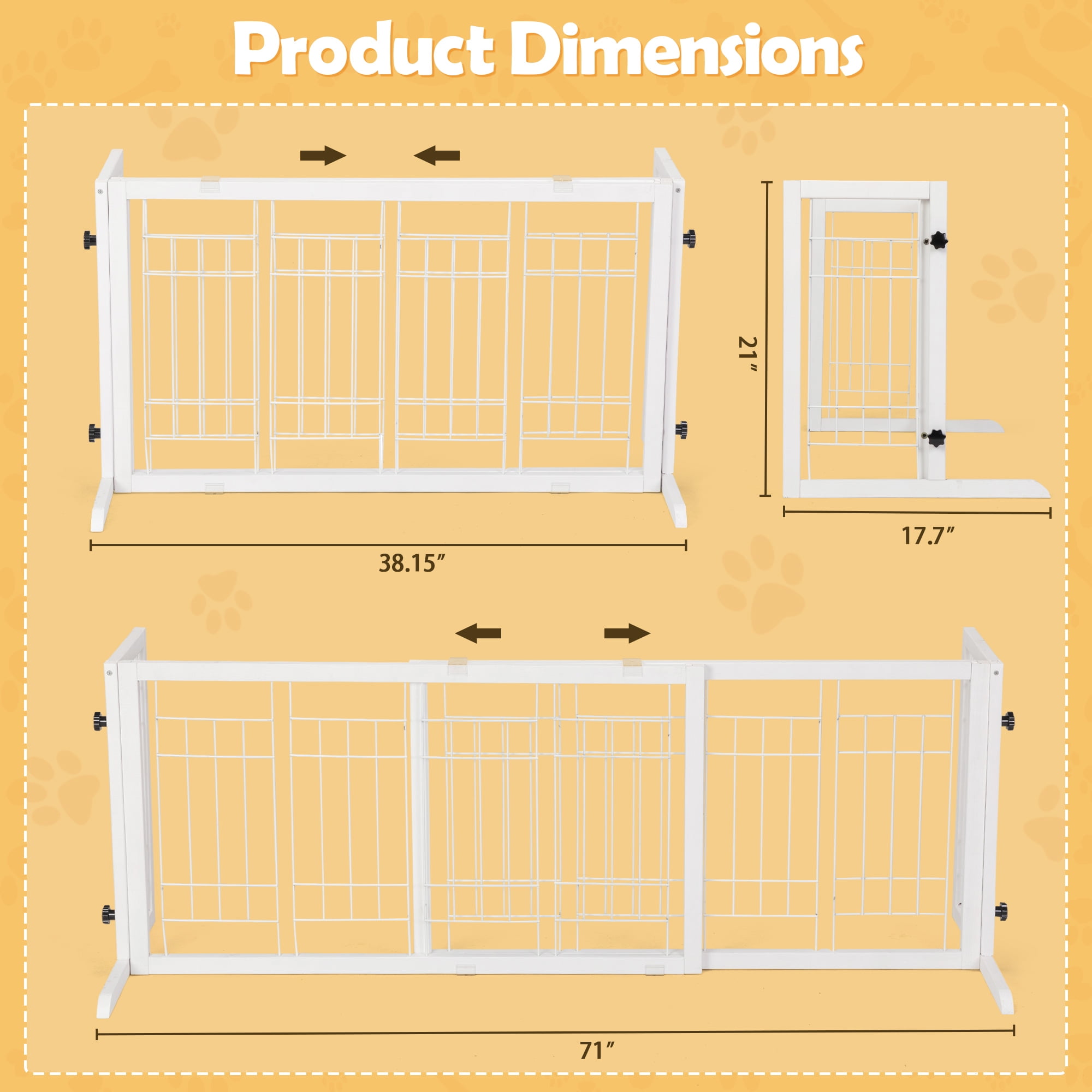Pefilos Wood Freestanding Pet Gate, Adjustable Wide from 38"-71" Pet Gate, Detachable Pet Playpen for Indoor Dogs, Cats, Furry Animals, White Pefilos Wood Freestanding Pet Gate, Adjustable Wide from 38"-71" Pet Gate, Detachable Pet Playpen for Indoor Dogs, Cats, Furry Animals, White