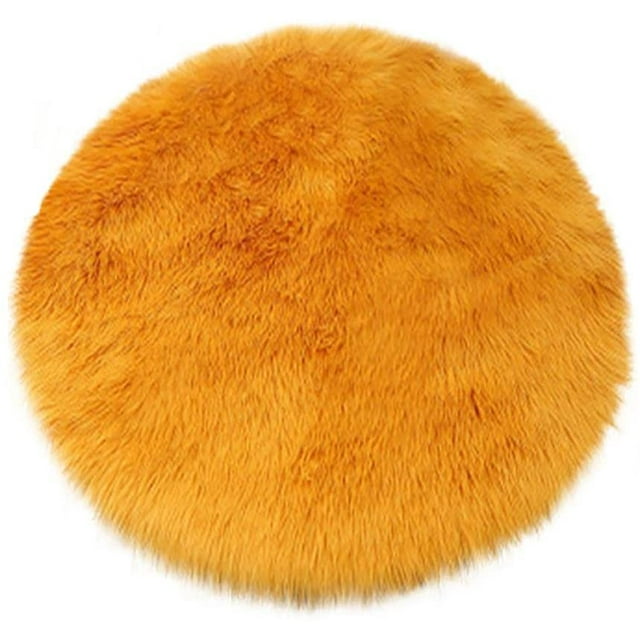 Round Area Rugs,Orange Fluffy Shaggy Area Rugs for Bedroom , Soft Fuzzy Rugs for Girls Bedroom, Shaggy Carpet for Kids Room, Non Slip Small Bedside Rug, 14 Inch