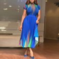thumbnail image 2 of WTXUE Robes Maxi, Robes Décontractées à Manches Courtes Évasées pour Femme Col Rond, Robe Décontractée Femme Printemps Été Robe Longue Abstraite Unie Maxi Femme, Bleu Taille TTG, 2 of 5