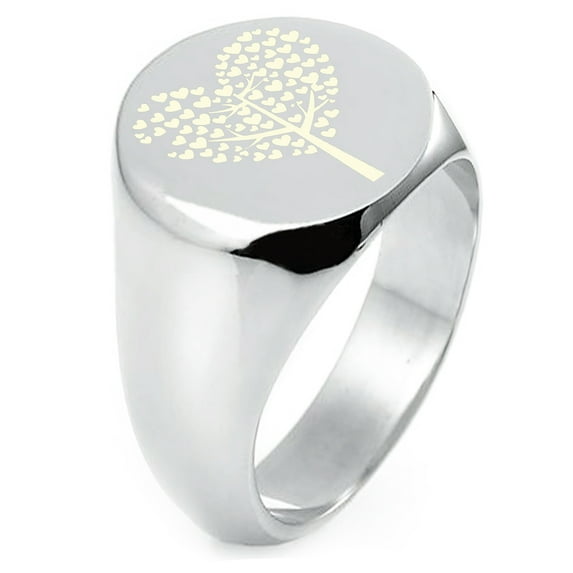 Sterling Silver Tree of Hearts Engraved Round Flat Top Polished Ring