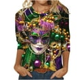 thumbnail image 2 of NSLGXD Mardi Gras Shirts for Women 3/4 Sleeve Crew Neck T-Shirts Mardi Gras Three-Quarter Sleeve Tops Woman Carnival Themed Mask Printed Blouses for Women Dressy Casual Multicolor L, 2 of 5