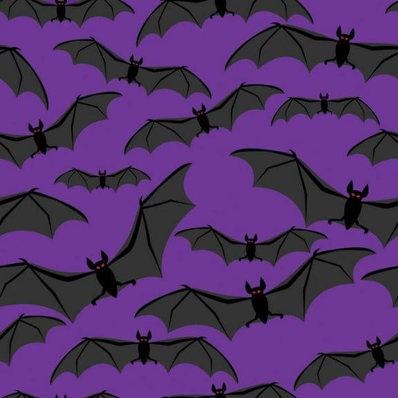Halloween Flying Bats on Purple 100% Cotton Fabric