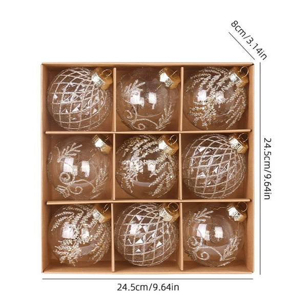 CuiLiyq Christmas Ball Ornaments, 9 PCS Transparent Painting Christmas Ball for Xmas Tree DIY Craft Gifts, for Home Holiday Wedding Party Decorations (Gold)