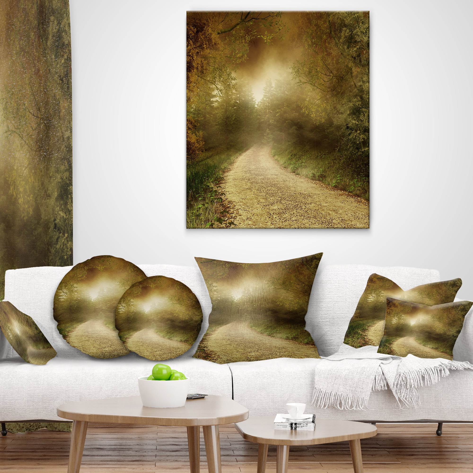 Designart Country Road Through Fall Scenery - Landscape Photography Throw Pillow - 18x18