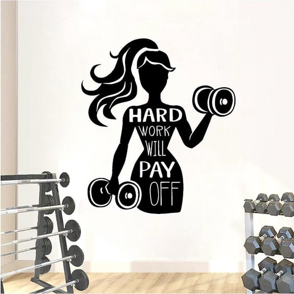 Woman Fitness Wall Decal Workout Wall Decal Gym Decor Girl Lifting Weights Kettle Bell Sports Workout Gym Vinyl Sticker 42x47cm