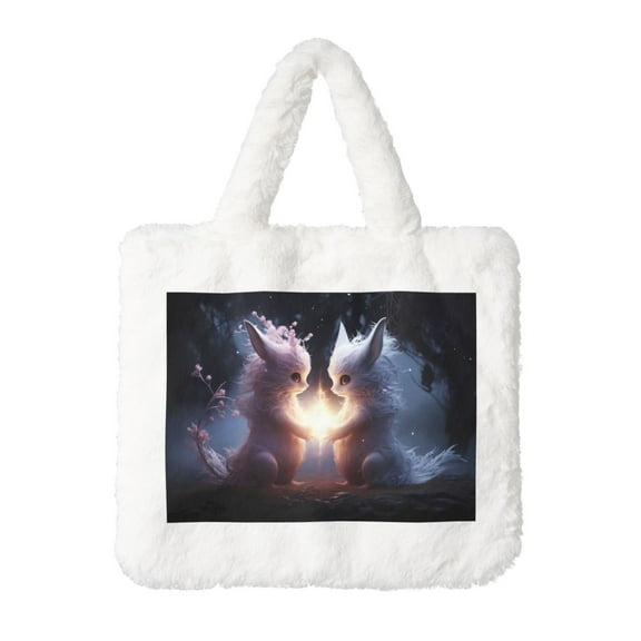 Rocae Fox Couple or Plush Underarm Bag White Furry Purse Handbag for Autumn and Winter